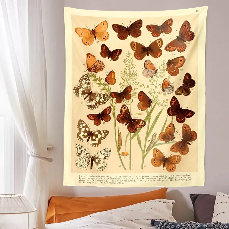 butterflies botanical print wall hanging tapestry roomtery