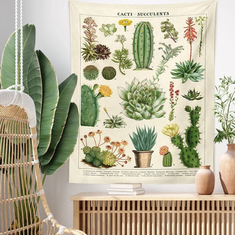 cactus french botanical aesthetic tapestry wall hanging decor roomtery