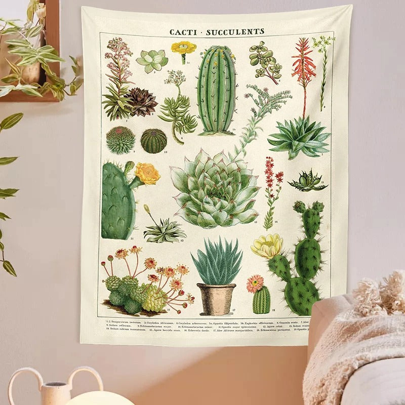 cactus french botanical aesthetic tapestry wall hanging decor roomtery