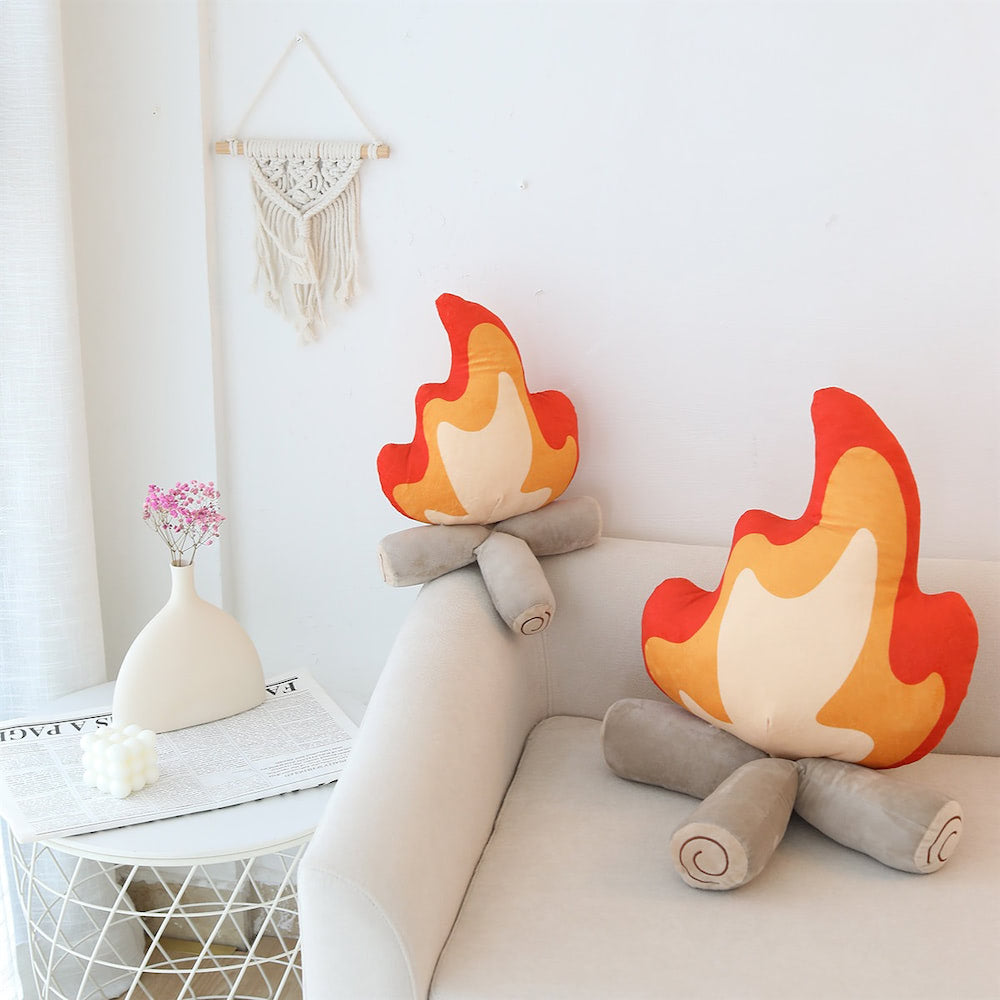 cute camp fire shaped aesthetic throw pillow roomtery