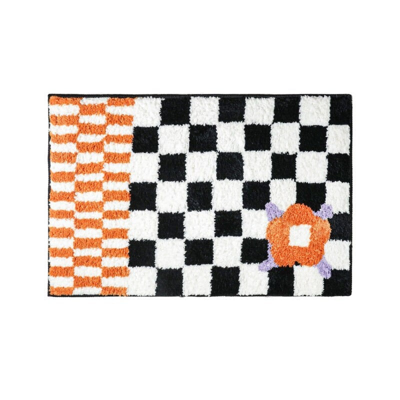 indie aesthetic room decor checkered accent rug with flower roomtery