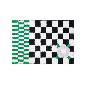 indie aesthetic room decor checkered accent rug with flower roomtery