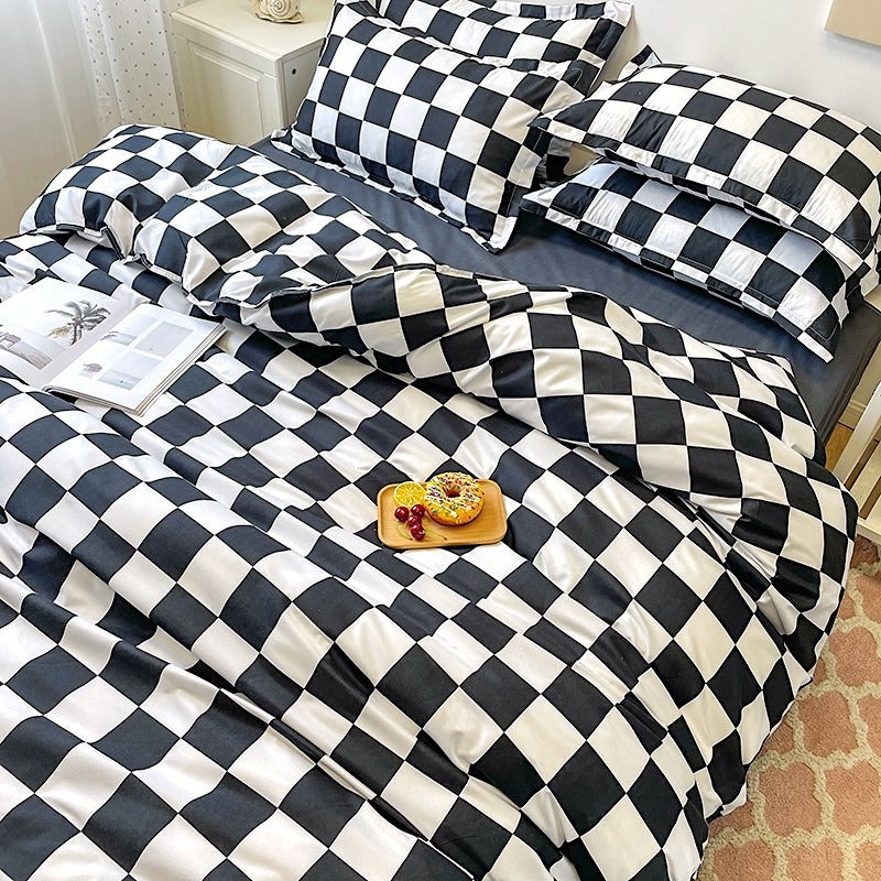 black checkered aesthetic bedding set duvet cover pillowcase roomtery