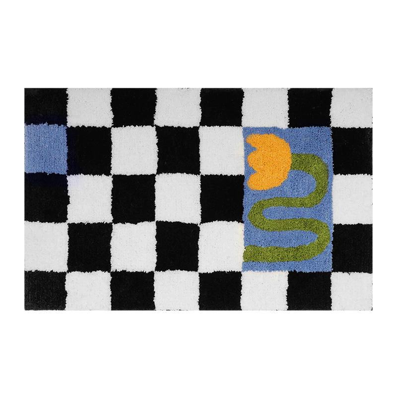 indie room aesthetic decor checkered accent rug mat with tulip print roomtery