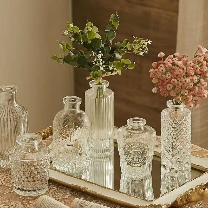 vintage styled bottle shaped glass vase in cottagecore aesthetic decor roomtery