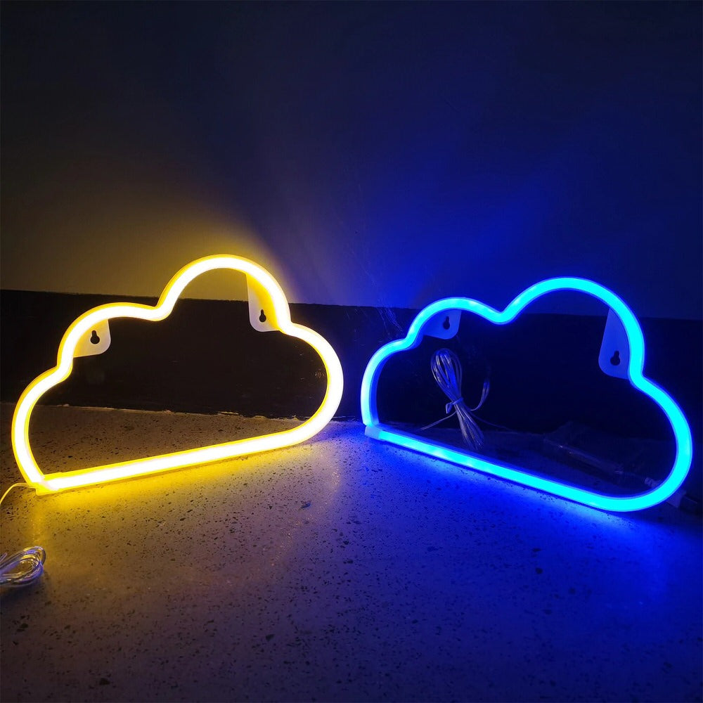 neon wall led sign cloud shape soft aesthetic room yellow and blue roomtery