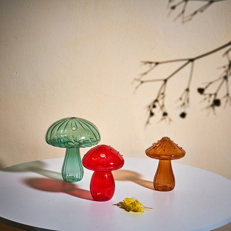colored glass mushroom shaped vase fairycore aesthetic room decor roomtery
