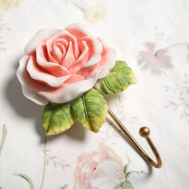 coquette aesthetic ceramic wall hanging hook key holder rose shaped roomtery