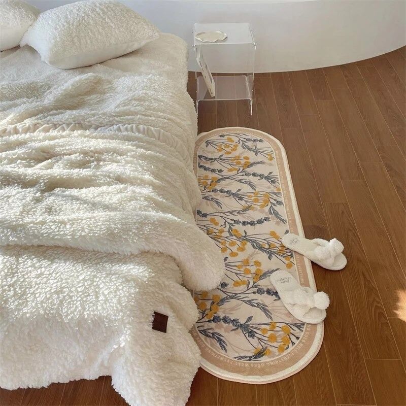 Semicircle Bedroom Carpet Rectangle Flower Bedside Soft Mats Long Carpet Carpets Non-slip Floor Mat Dust Proof Area Rugs Bedroom aesthetic rug roomtery