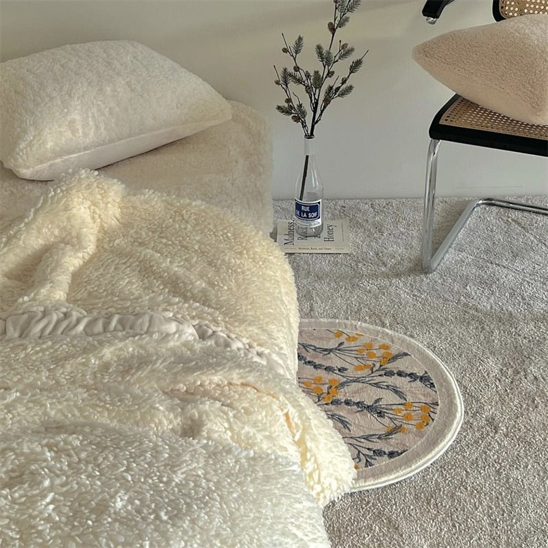 Semicircle Bedroom Carpet Rectangle Flower Bedside Soft Mats Long Carpet Carpets Non-slip Floor Mat Dust Proof Area Rugs Bedroom aesthetic rug roomtery
