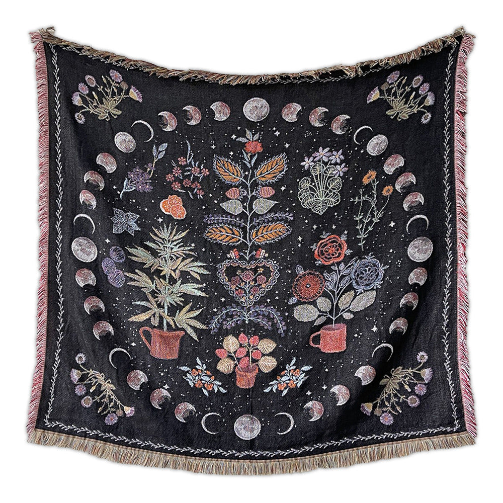 woven knitted throw blanket cottagecore aesthetic room floral mystery print roomtery