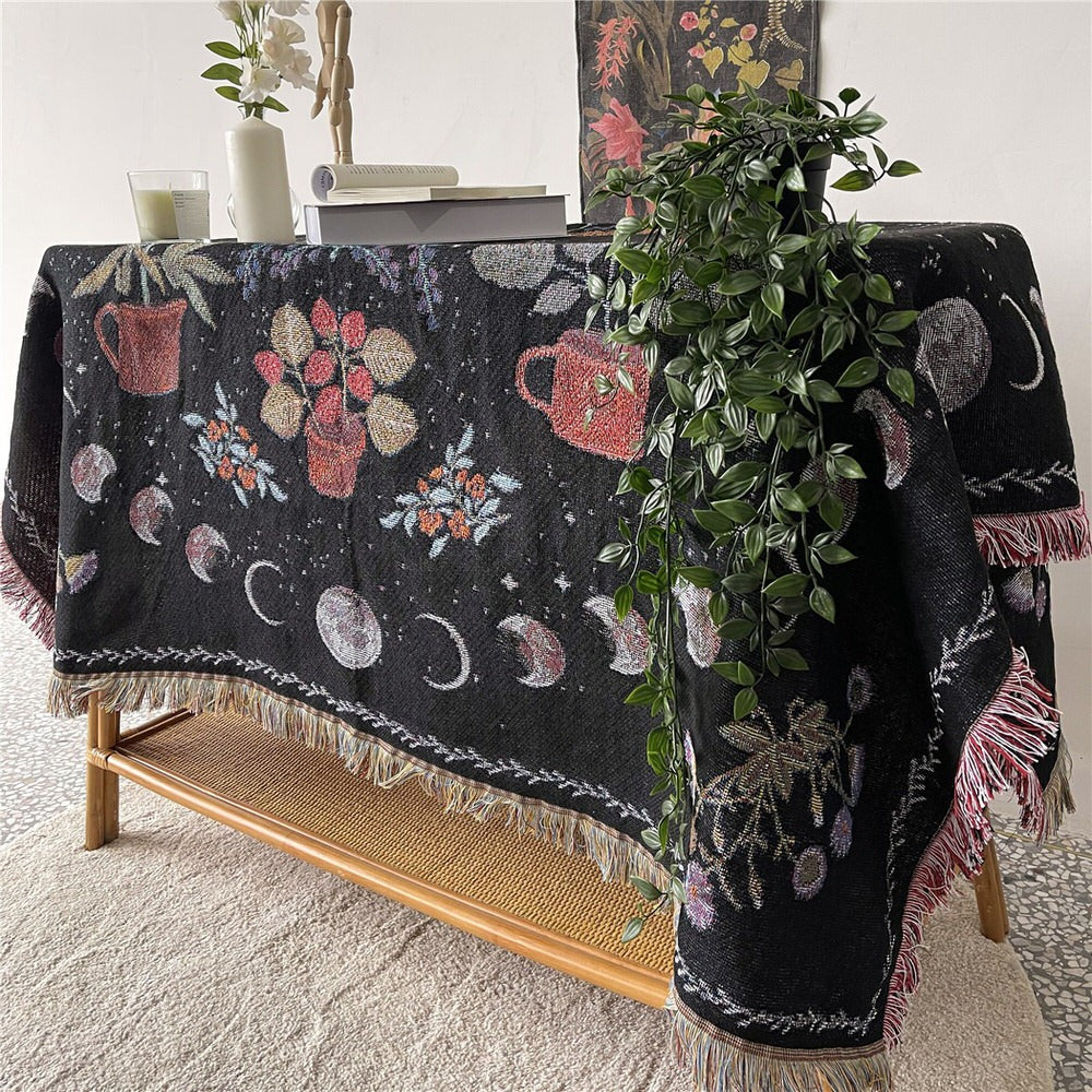 woven knitted throw blanket cottagecore aesthetic room floral mystery print roomtery