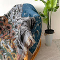 woven knitted aesthetic throw blanket mountains moon phases flowers print cottagecore room roomtery