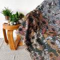 woven knitted aesthetic throw blanket mountains moon phases flowers print cottagecore room roomtery