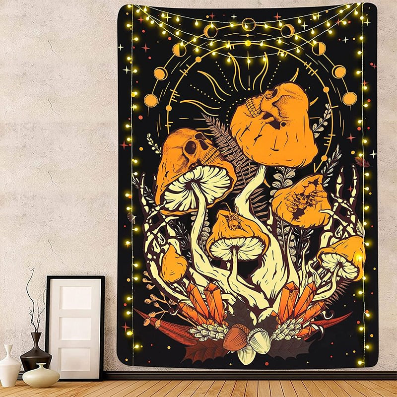 halloween mushroom orange color wall decor aesthetic tapestry roomtery