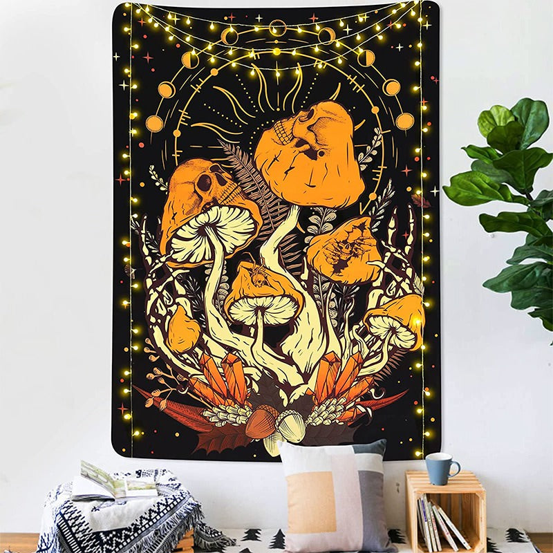 halloween mushroom orange color wall decor aesthetic tapestry roomtery fall room decor collection