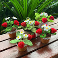 crochet hand knitted  potted strawberry bush flower aesthetic decor roomtery