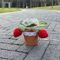 crochet hand knitted  potted strawberry bush flower aesthetic decor roomtery