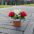 crochet hand knitted  potted strawberry bush flower aesthetic decor roomtery