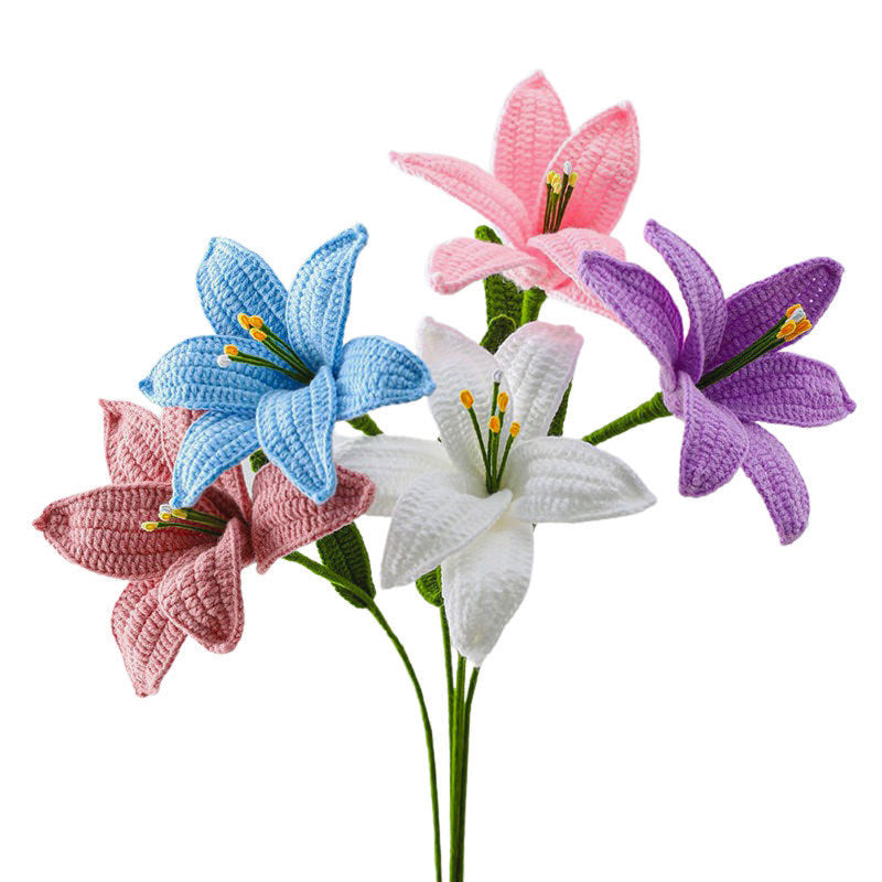 crochet lily flower artificial bouquet aesthetic decor roomtery