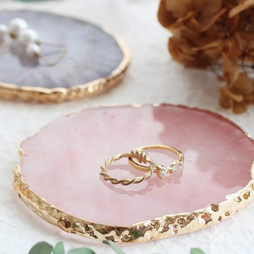 stone slice cut jewelry display plate jewellery tray coaster aesthetic desk ring organizer roomtery