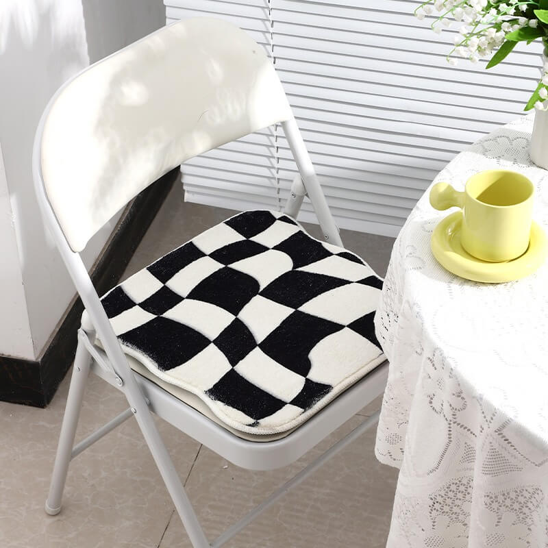 cute tufted soft curvy checkered mini rug seat cushion roomtery