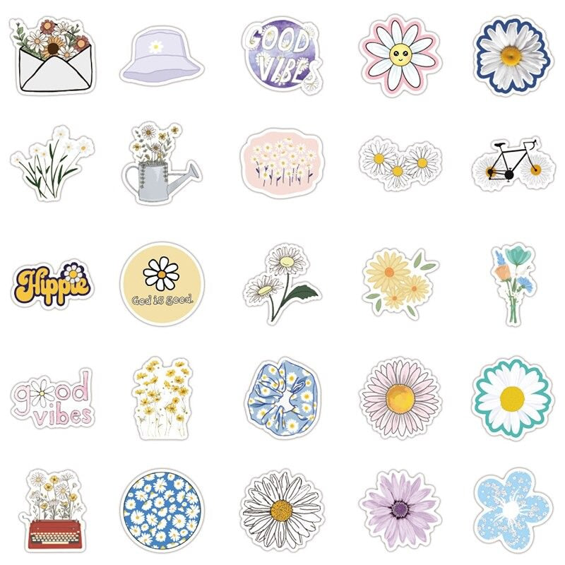 Daisy White Flower Sticker, Laptop Decal Vinyl Cute Waterbottle