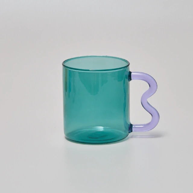 Colorful Glass Mug S Curve Shape Cup Red Aesthetic Retro Ripple