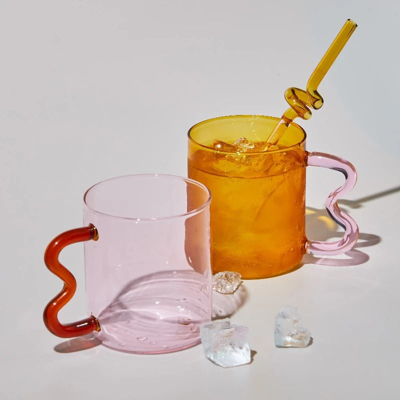 Pastel Glass Wavy Handle Mug - Shop Online on roomtery