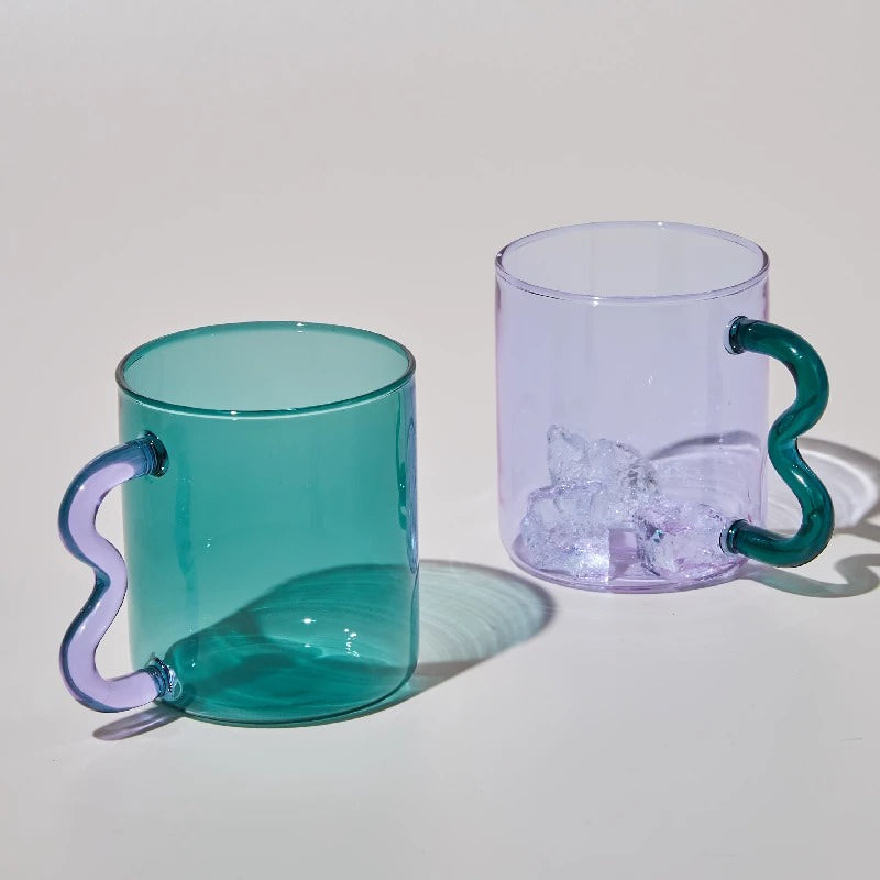 Wavy Handle Frosted Glass Cup