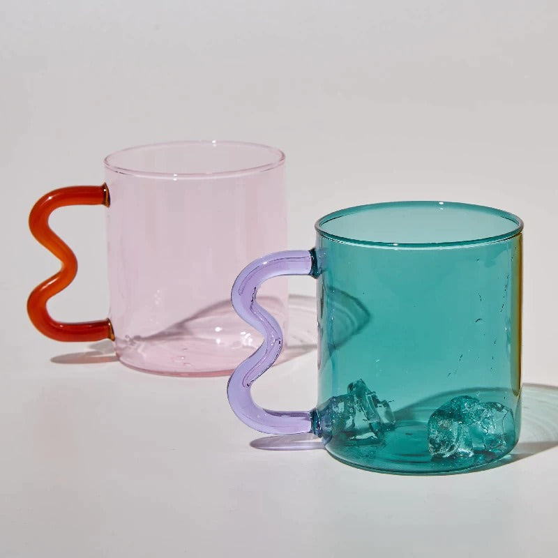 danish pastel aesthetic wavy pastel glass cup wavy handle mug roomtery