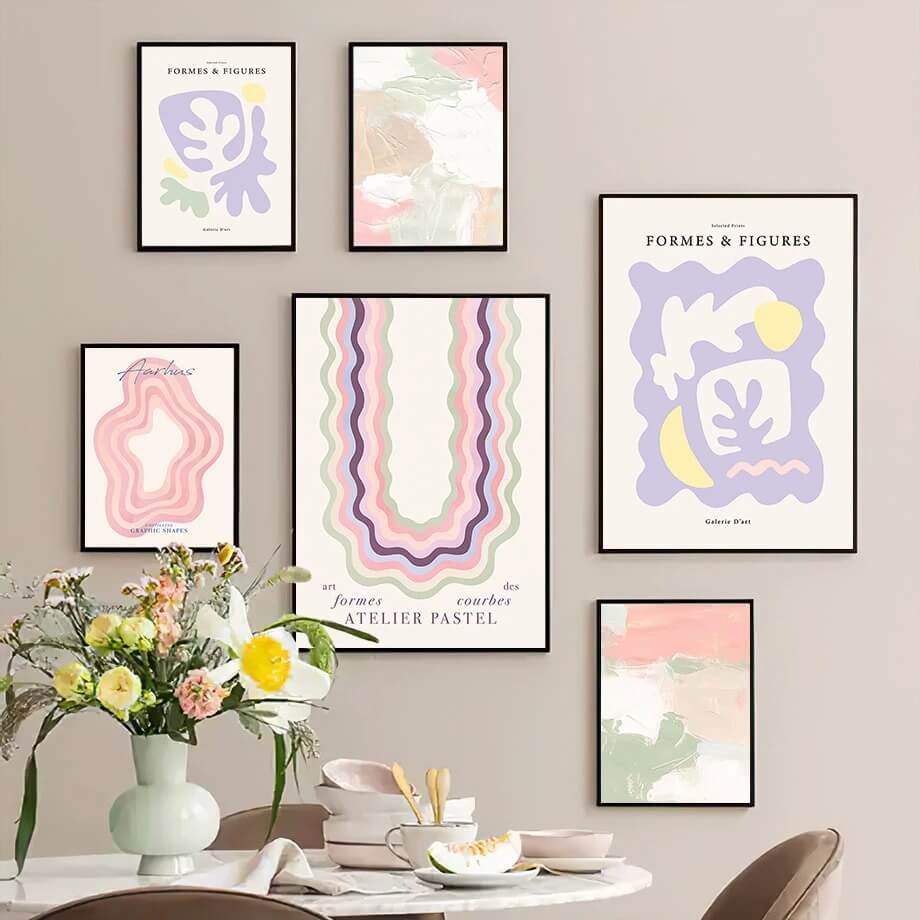 danish pastel aesthetic wavy and curvy prints gallery wall art posters roomtery