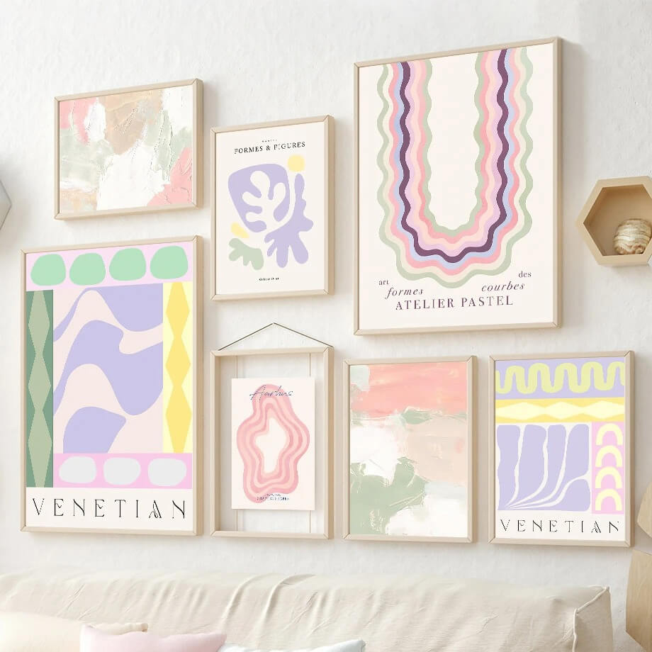 danish pastel aesthetic wavy and curvy prints gallery wall art posters roomtery