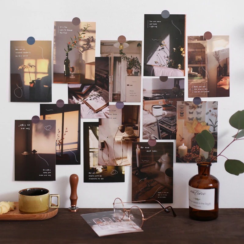 dark academia aesthetic wall collage cards set roomtery