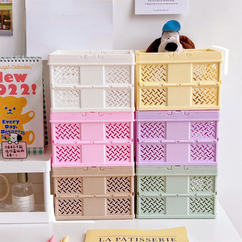 kawaii aesthetic desktop storage box folding basket roomtery