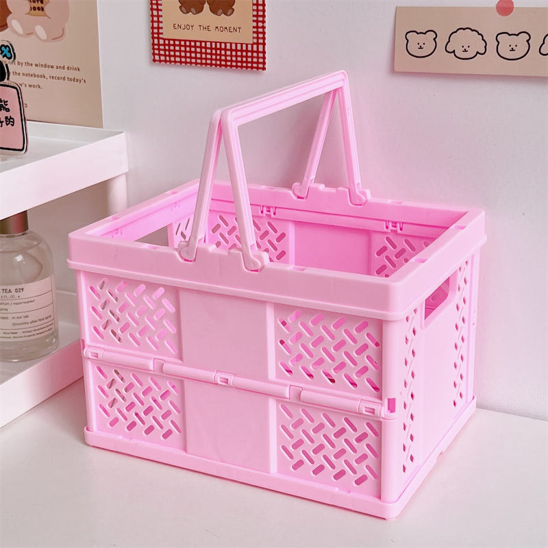 kawaii aesthetic desktop storage box folding basket roomtery