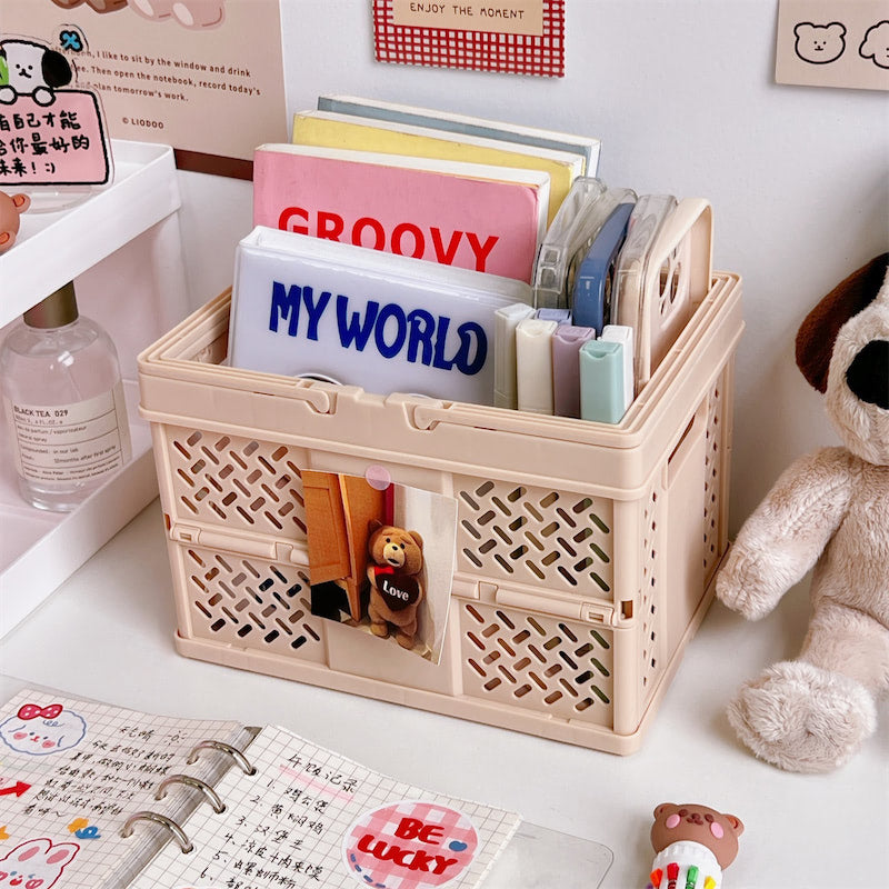 kawaii aesthetic desktop storage box folding basket roomtery