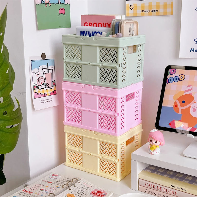 kawaii aesthetic desktop storage box folding basket roomtery