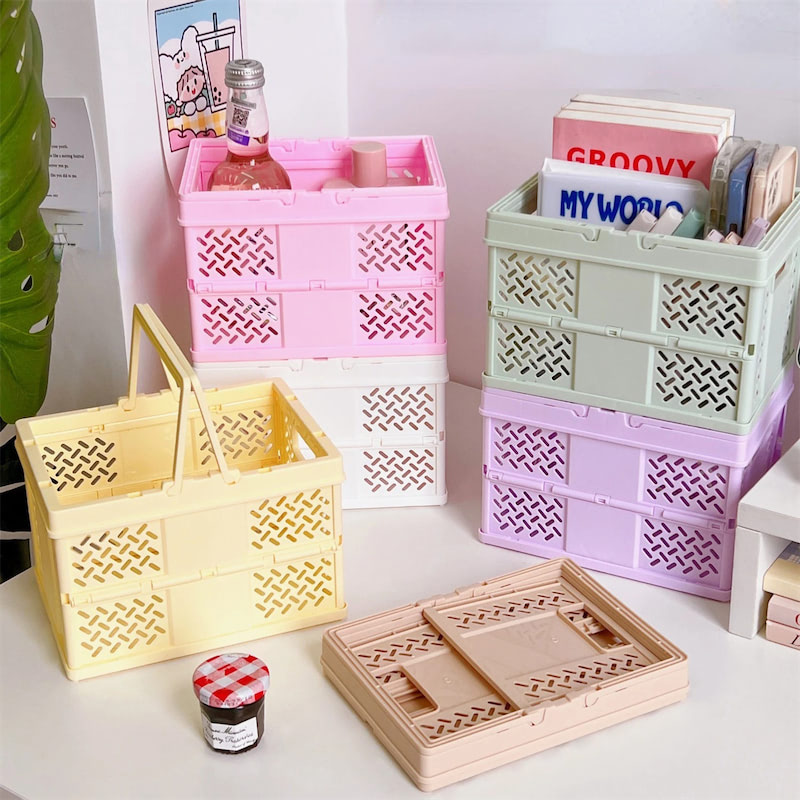 kawaii aesthetic desktop storage box folding basket roomtery