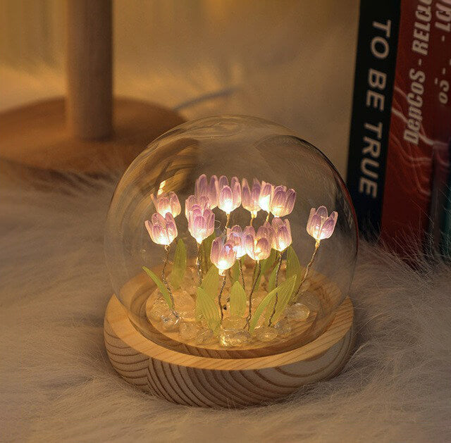 diy handmade gift mini led tulips globe night light roomtery