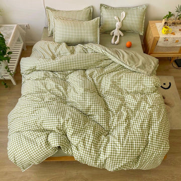 korean style aesthetic room dogtooth check bedding set roomtery