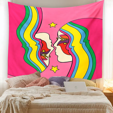 bright colorful indie room aesthetic rainbow tapestry roomtery