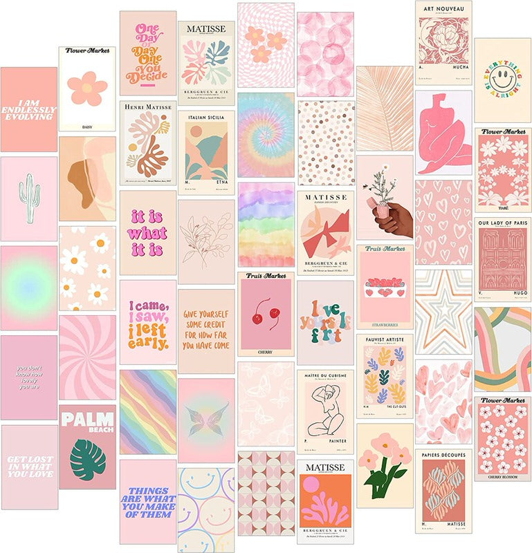 peachy pastel aesthetic wall collage poster cards wall art decor roomtery
