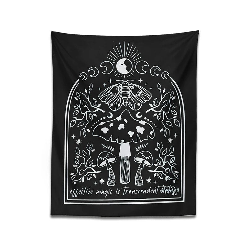 black and white outline witchy print wall hanging aesthetic tapestry roomtery