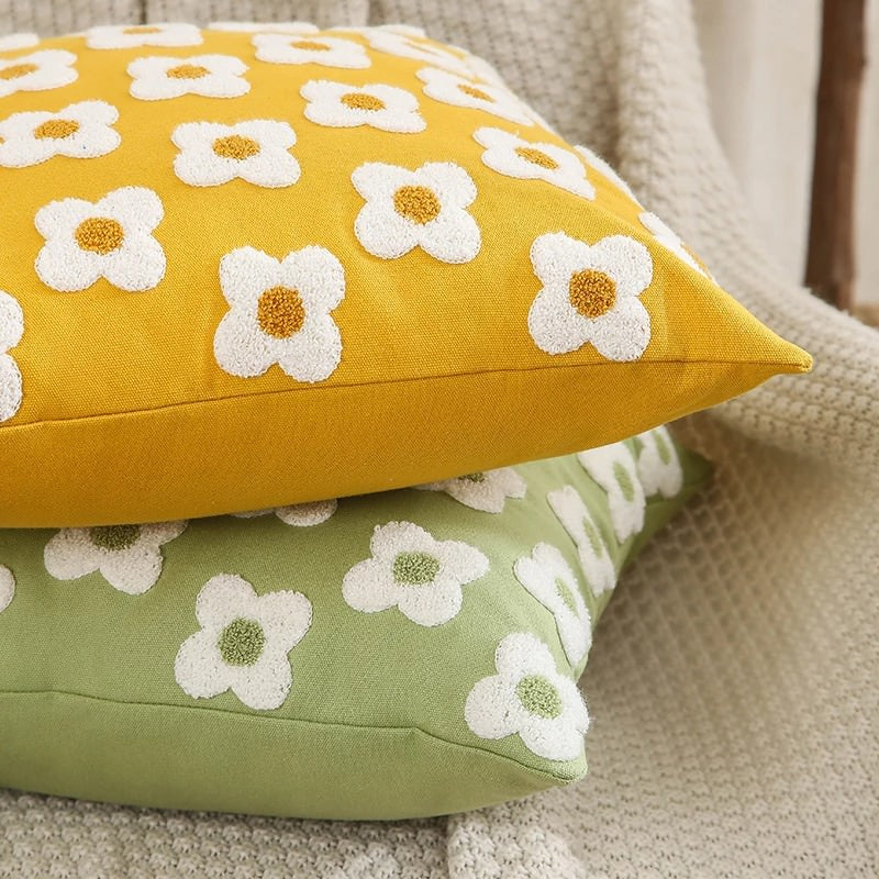 little daisy flowers colorful embroidered daisy flowers decorative pillow cushion cover with tufts aesthetic bedding roomtery