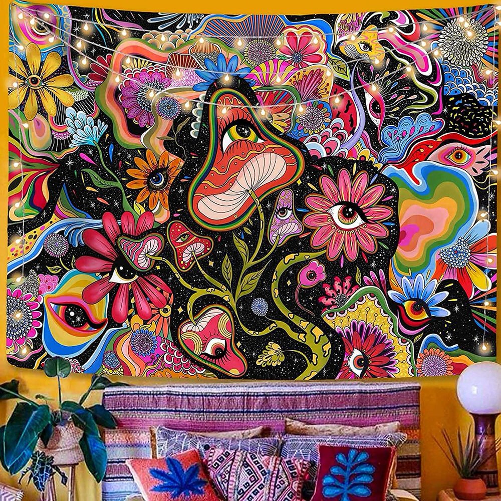 eyed mushrooms indie aesthetic room decor fairy print tapestry roomtery