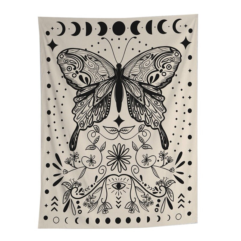 fairycore aesthetic monochrome night butterfly print with moon phases roomtery