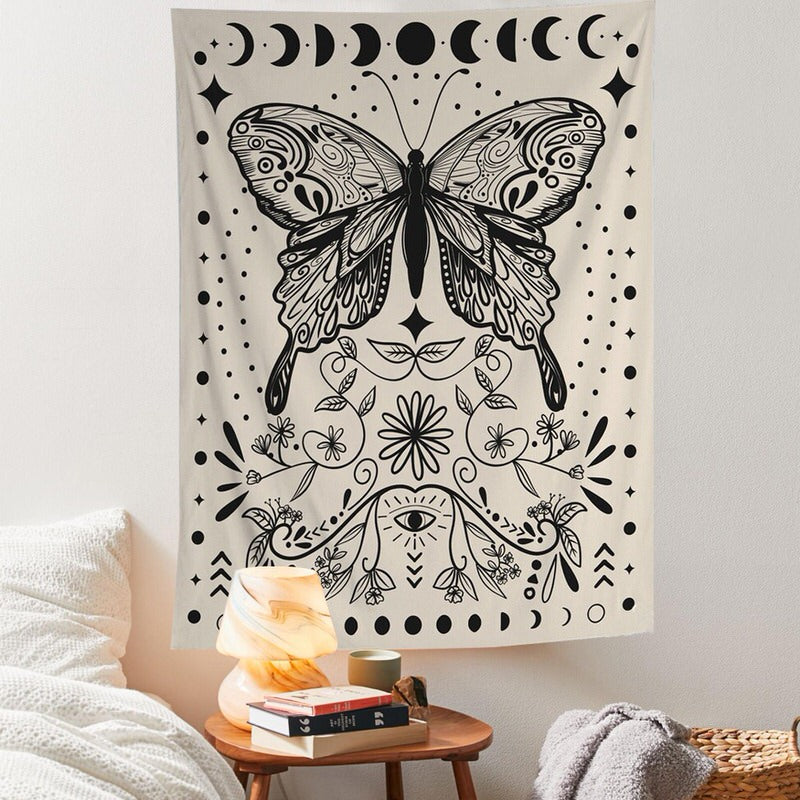 fairycore aesthetic monochrome night butterfly print with moon phases roomtery
