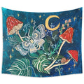 mystical floral and mushrooms watercolor print fairy room aesthetic tapestry roomtery