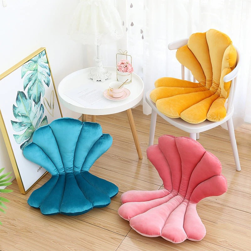 seashell shaped soft plush seat cushion danish pastel aesthetic decor roomtery